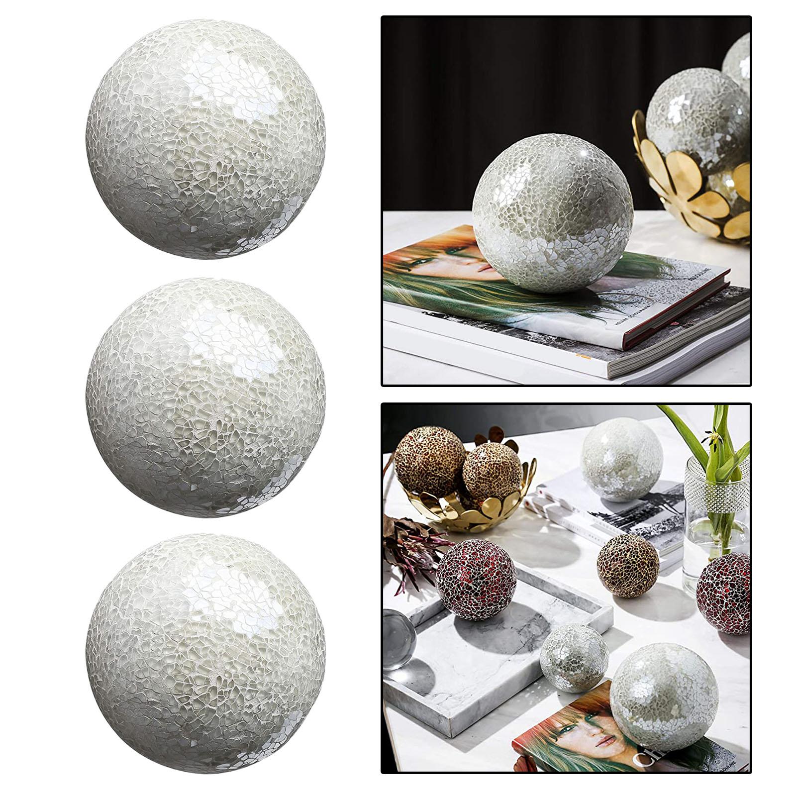 Housewares Decorative Balls Set of 3 Glass Mosaic Sphere Ball Coffee Bar Hotel Dining Table Decor Ornaments blu