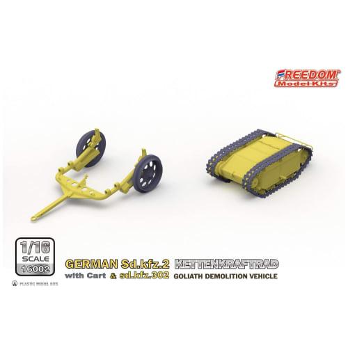 Freedom Model Kits 1/16 Scale World War II German Sd.kfz.2 Kettenkraftrad and Sd.Kfz.302 Goliath Light Explosive Transport Vehicle Cart Set, Plastic M