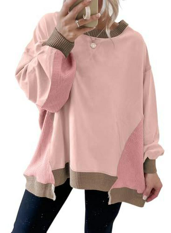 2026 Autumn/Winter Women's Fashion: Color Block Casual Loose Hoodie with Unique Design