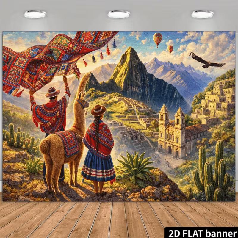 

Andean Culture Tapestry, Machu Picchu & Llama Backdrop for Party & Room Decor 47.2x31.5inch/120*80cm