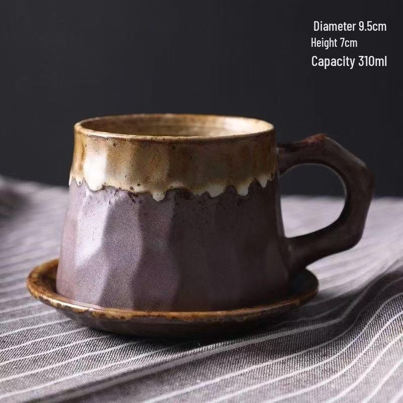 Retro Ceramic Coffee Cup & Saucer Set with Kiln-Change Design for Afternoon Tea