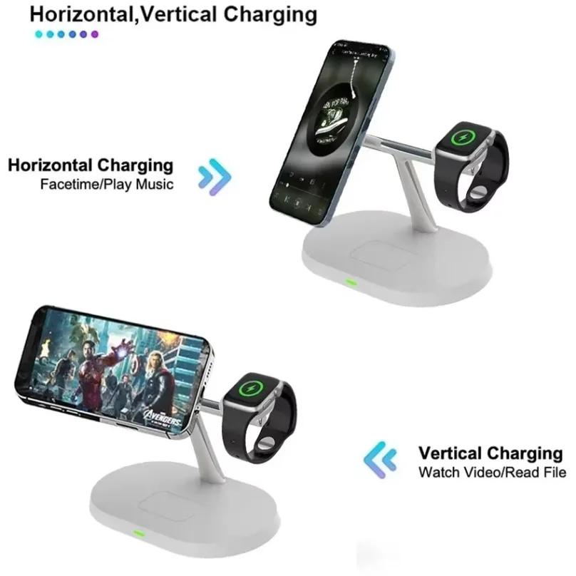 3 In 1 30W Magnetic Wireless Charger Stand For Magsafe iPhone 16 15 14 13 12 Airpods Pro Apple Watch 8 7 Fast Charging Station
