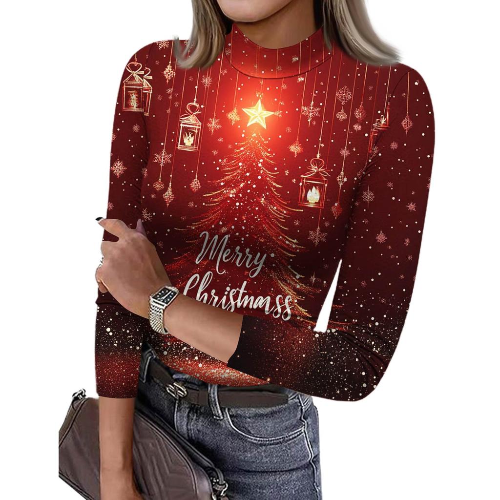 Damen Slim Bottom T-Shirt Mode Lässig Farbverlauf Druck Rundhals Pullover 3/4 Ärmel Top