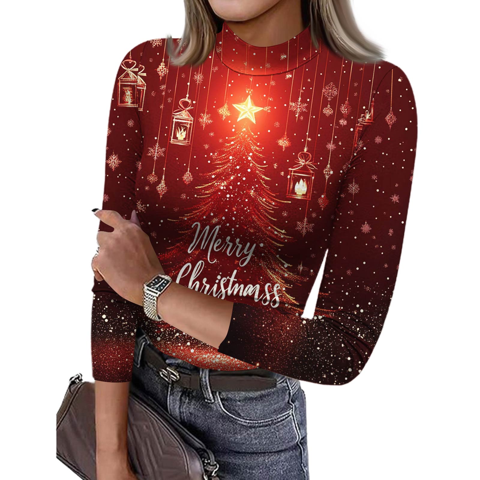 

Женская футболка с облегающим низом, модная повседневная, с градиентным принтом, с круглым вырезом, пуловер, топ с рукавом 3/4 S киноварь