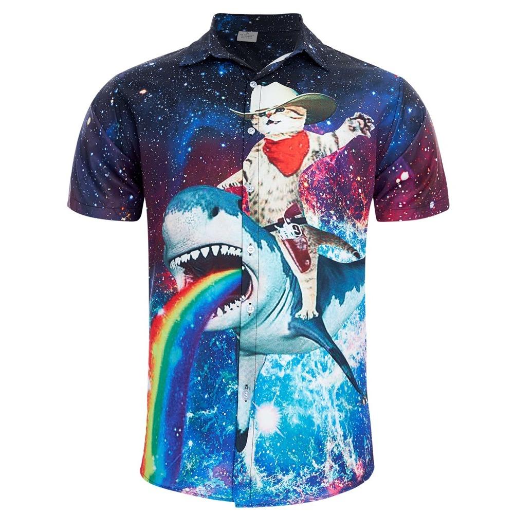 Cămașă Hawaiiană de Plajă pentru Bărbați Imprimeu 3D Animal Amuzant Tricou Top Casual cu Mânecă Scurtă Butonată Cămași Aloha de Vacanță Streetwear