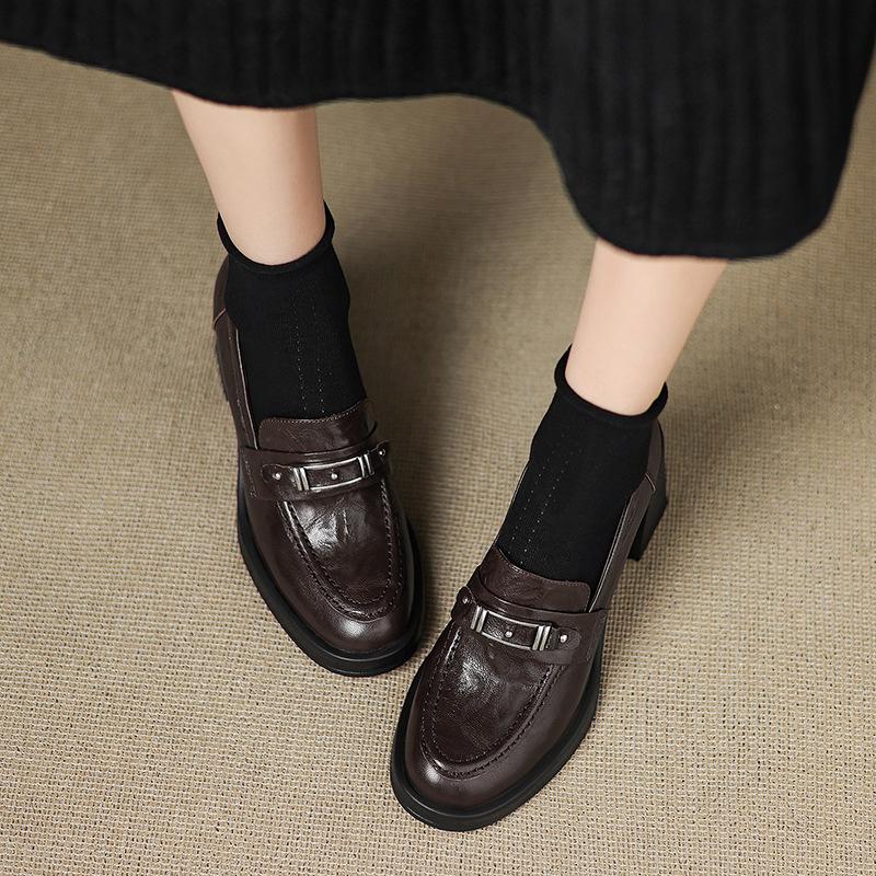 British Style Platform Thick Heel 2025 Autumn New Deep Mouth Single Shoes Commuter High Heel Small Leather Shoes Loafers Women