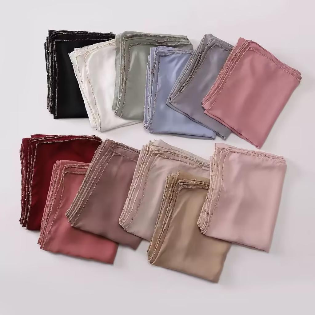 Rinestone Chiffon Hijab Scarf With Chains Women Muslim Hijab Luxury Bead Pearl Scarves Shawl Women Long Scarf Shawl Head Wraps