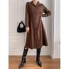Shop   Women S Wool CollAr Neck Button Open Shirring A Line Midi dreSS Beige cAt