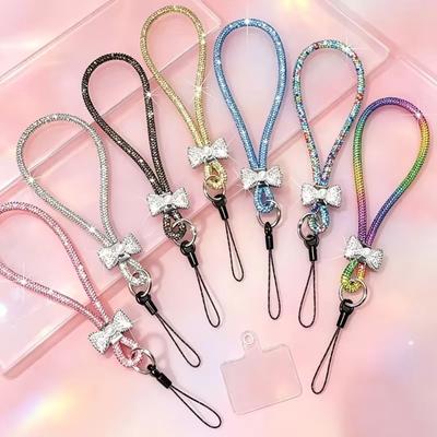 Sparkling Finish Phone Wrist Strap Pearl Bowknot Phone Charm Phone Lanyard  Keychain Accessories
