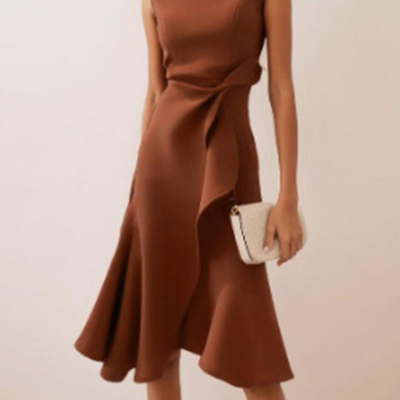 Women's Crew Neck Sleeveless Tie Waist Midi Dress A Line Elegant Casual Dress