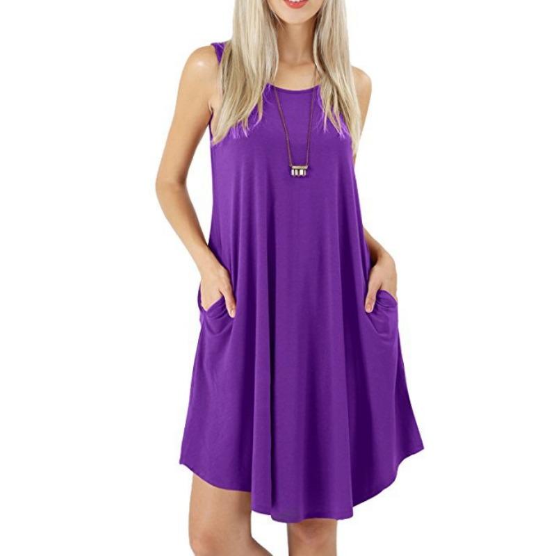 Summer Sleeveless Pocket Casual Vest T-shirt Large Swing Casual Dresses