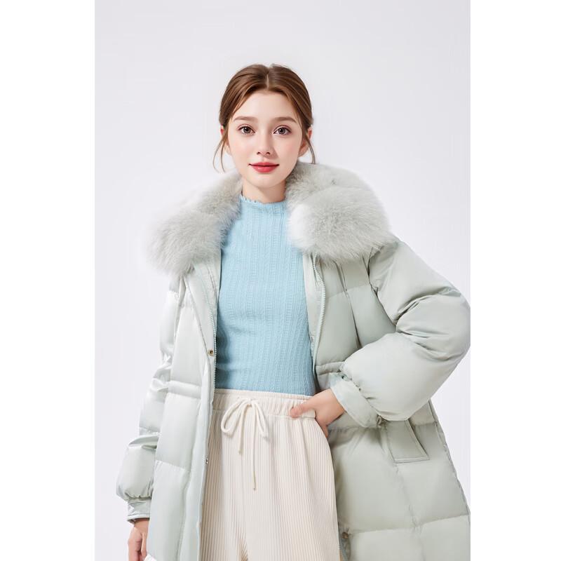 

Женский пуховик средней длины с воротником из лисьего меха Qiushui Yiren M