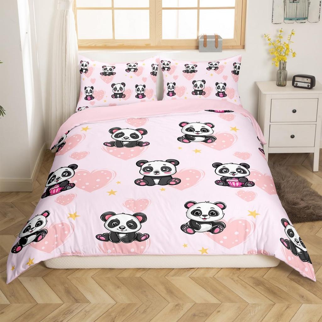 Puppy Dog Duvet Cover Queen King,Cartoon Animal Bedding Set For Kids Boys Girl,Microfiber Watercolor Pink Love Heart Quilt Cover