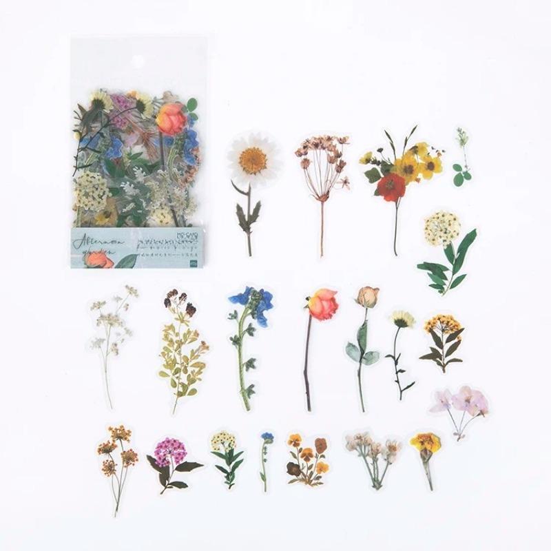 40pcs PET Transparent Flowers Stickers DIY Deco Scrapbooking Junk Journal Plants Flowers Sticker Stationery Supplies
