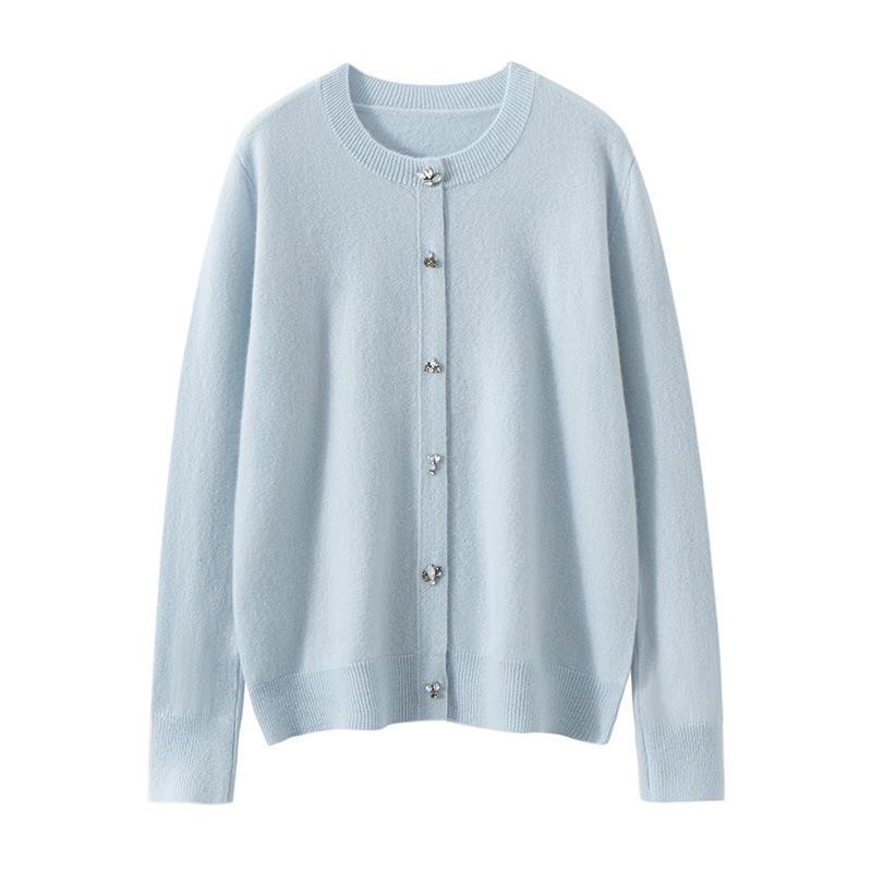 Twelve-Needle Rhinestone Button Cashmere Cardigan for Women - Autumn/Winter Knitwear