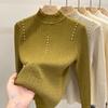 Semi-turtleneck Bottoming Shirt Women's Autumn and Winter Inner Twist Pearl Unique Chic Top Sweater Knitted Sweater Long Sleeve