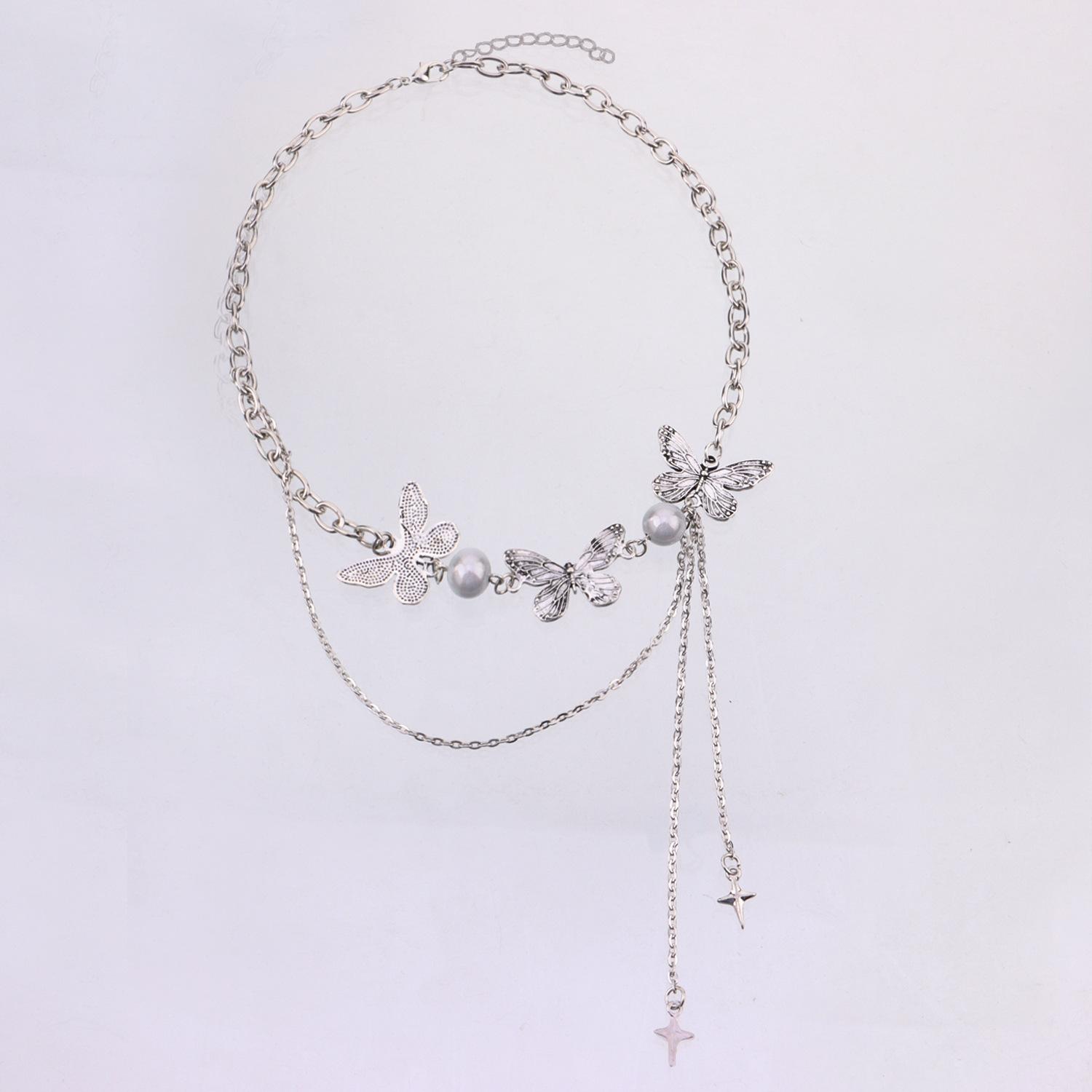 

Tide luminous pearls, three butterfly necklaces, double-layer fringed cross starry necklace.