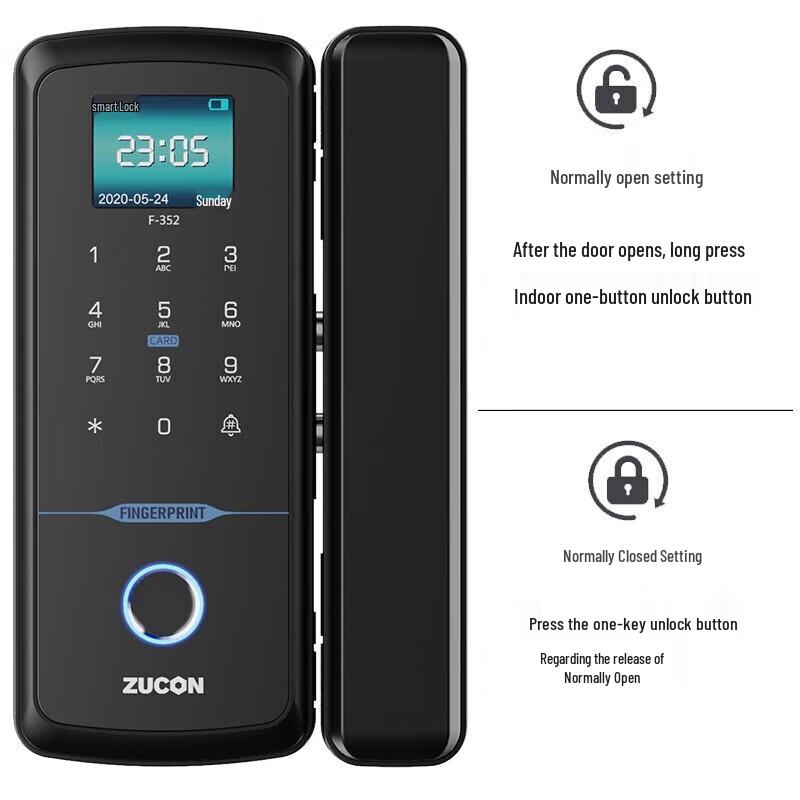 ZUCON F352 Smart Fingerprint Glass Door Lock CN plug (adapter included)