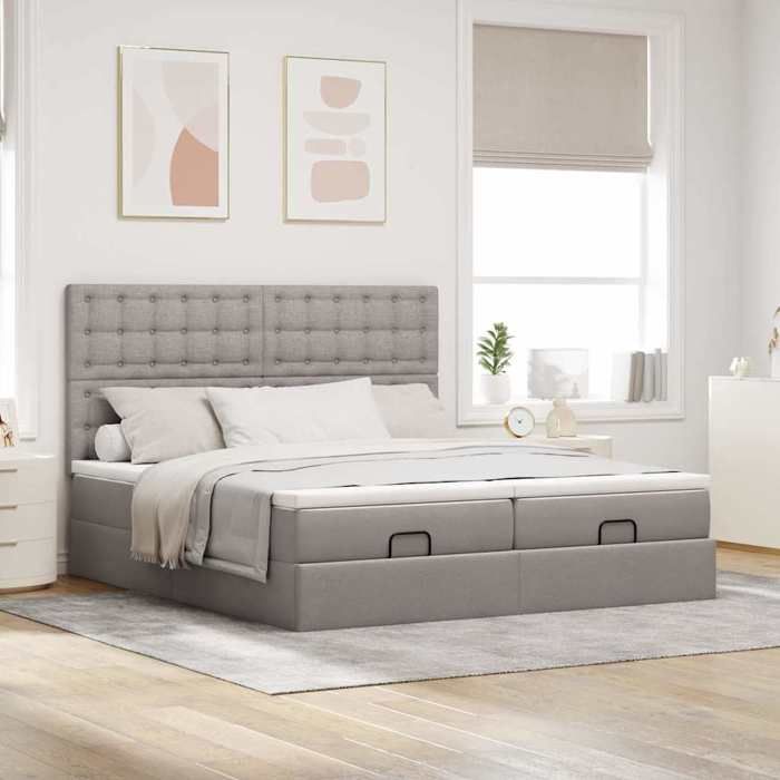 Exclusive House - Ottoman Bed Frame with Taupe Mattress 160x200 Cm Fabric