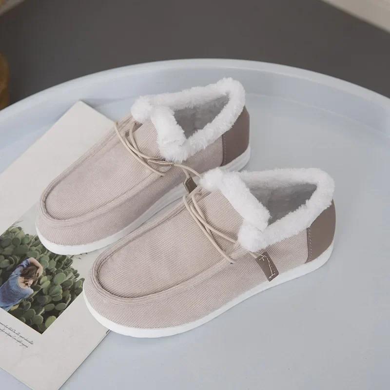 Women Flat Plush Single Shoes Female Canvas Flats Women Autumn Winter New Fashion Comfortable Casual Shoes Plus Size 36-43
