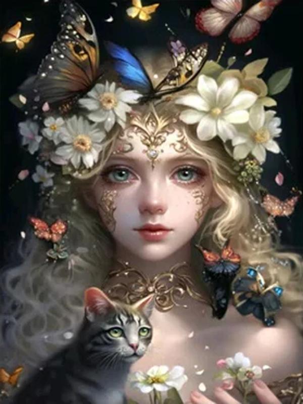 Kittens And Cute Little Girls Personality DIY Full Drill Diamond Decorative Painting