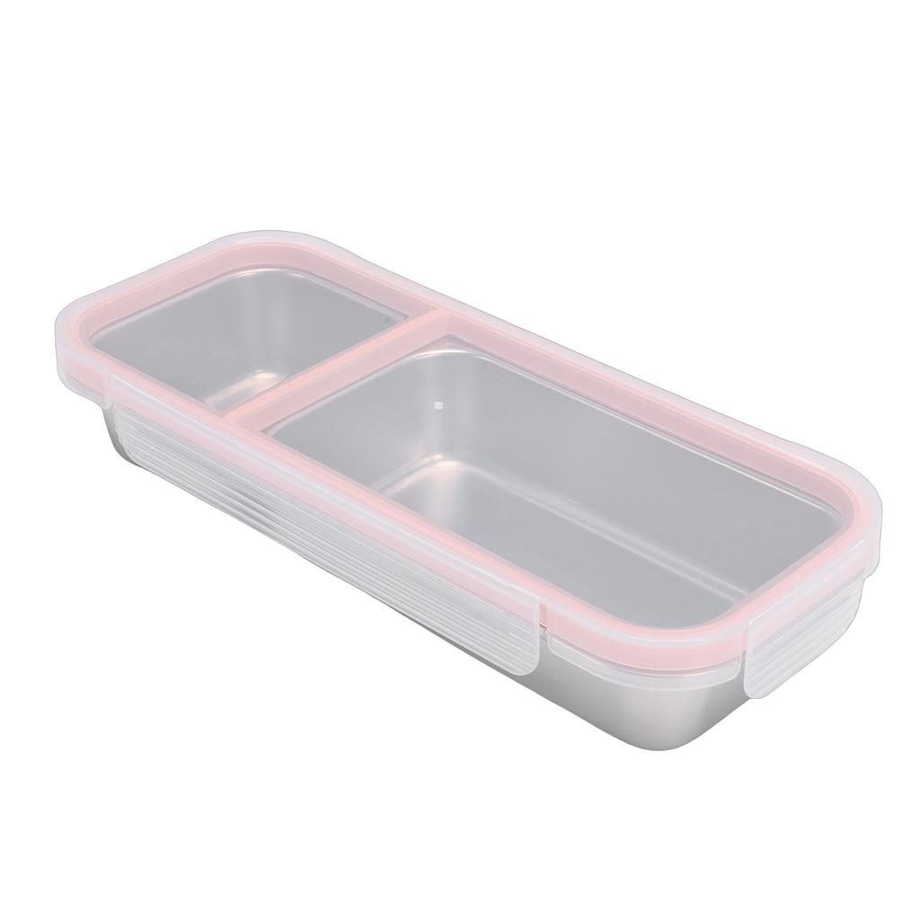 Portable Snack Container 304 Stainless Steel Sealed 2 Compartment Food Storage Container for Travel Camping Picnic