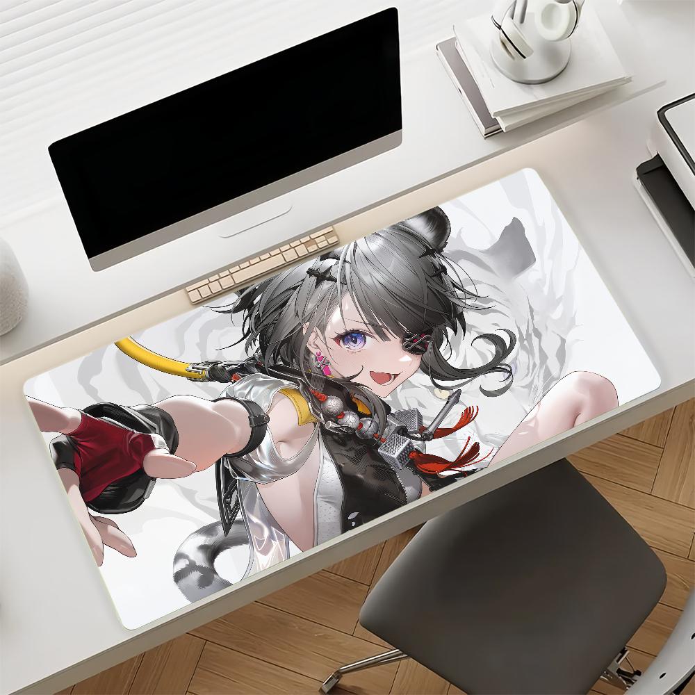 Gaming Mouse PadDesk MatAntislip BaseStitched EdgesCute Black Hair Cat Girl Anime Print Keyboard Pad for Gamer Office Home