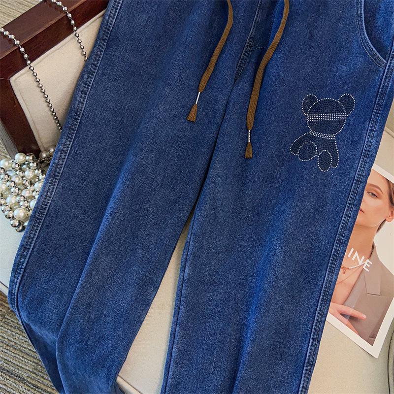 Plus Size Women's High Waist Denim Long Pants - Slimming, Casual, Loose, Cuffed Dad Jeans (200/300 Jin)