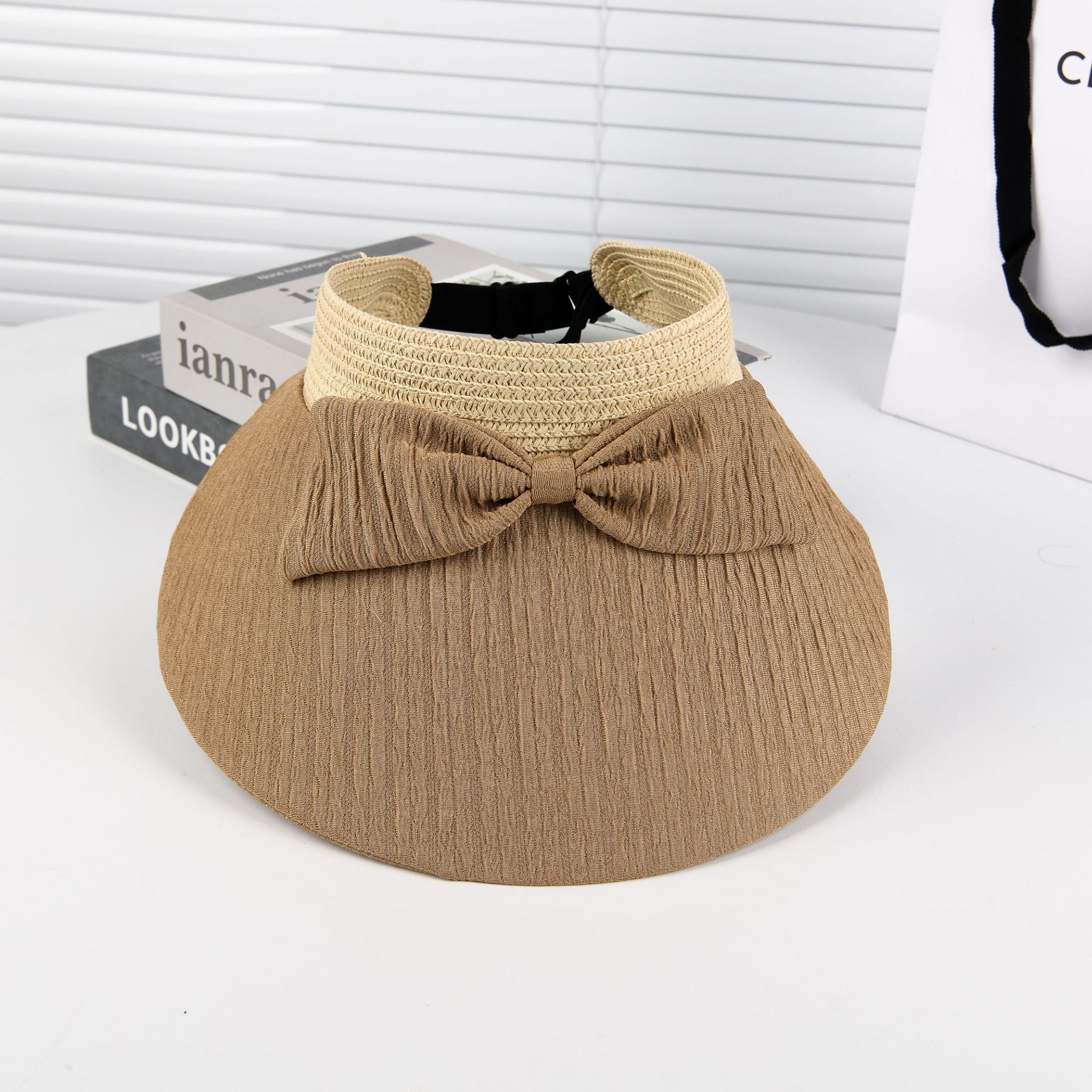 

Bow empty top hat women s spring summer can be big eaves sunshade sunscreen hat foldable outdoor beach sun hat