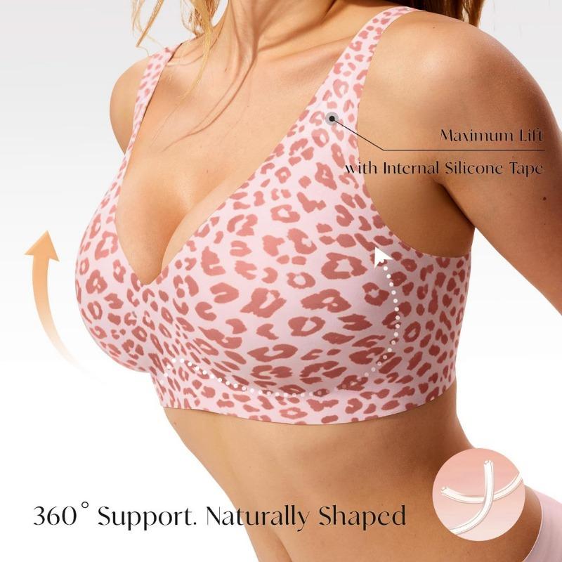 Plus Size Leopard Print Seamless Push Up Bra For Women