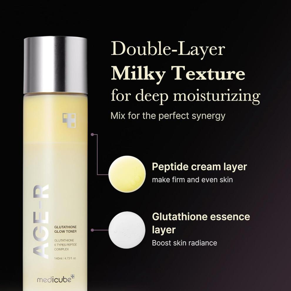 Medicube Age-R Glutathione Glow Toner - Milky 2-Phase Toner with Peptides & Glutathione for Glass Skin Effect - Radiant, Hydrated Complexion - 140 Ml