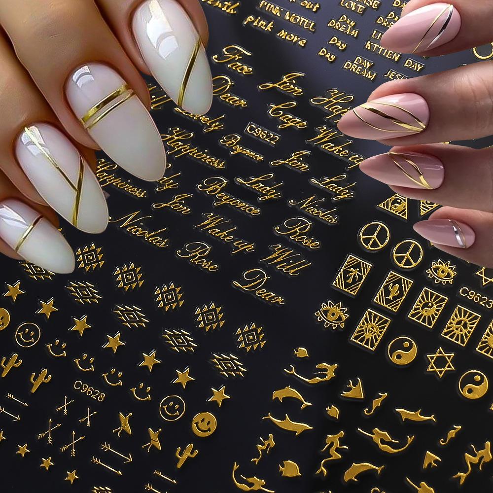 Bronzing Dolphin Smiley Nail Art Sticker Set 30 Different Adhesive Self-Adhesive Light Luxury Versatile Nail Stickers