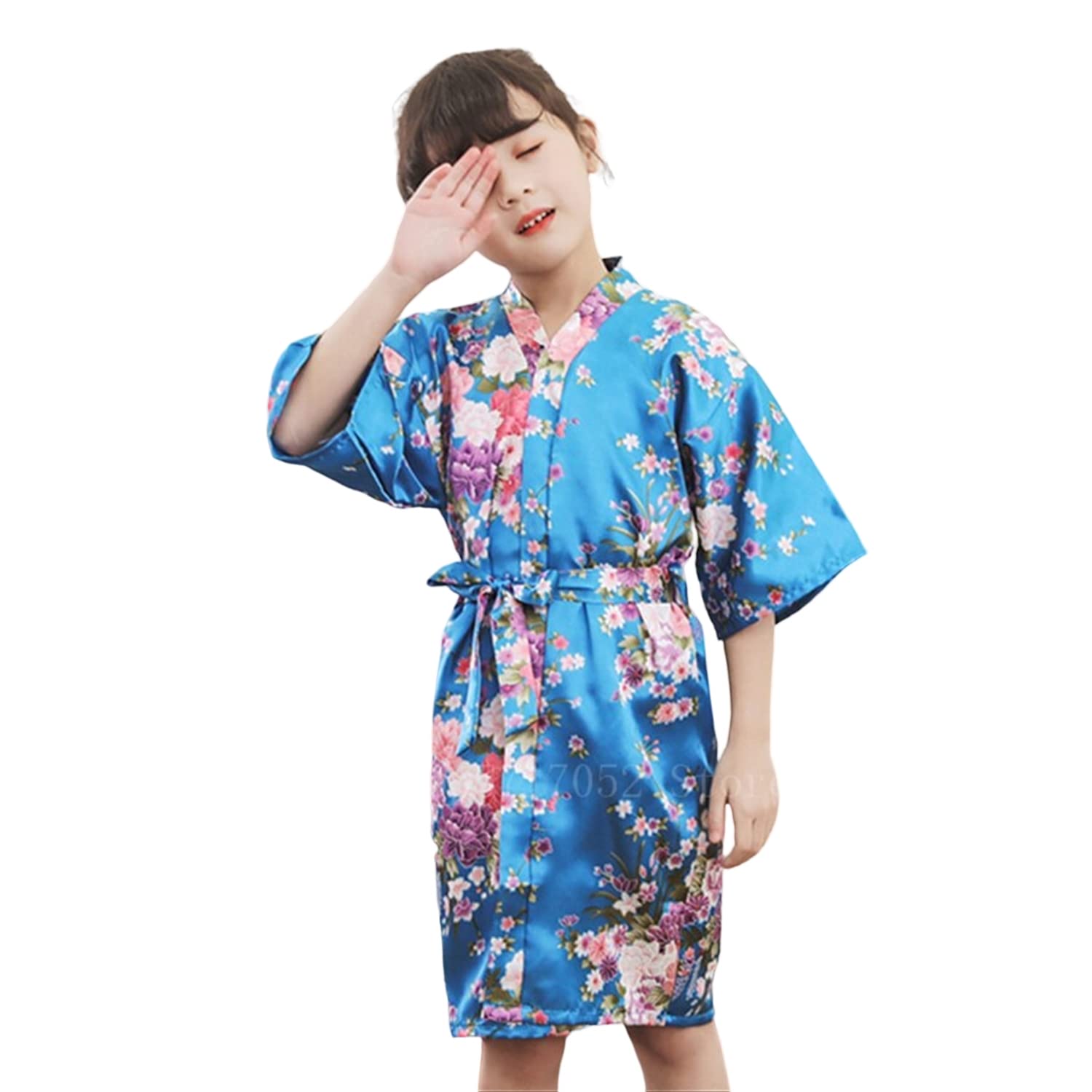 

Misia Luxury Size Traditional Japanese Floral with Perfect for and Summer Pajamas Girls Kimono, Blue, 115-130cm, Print, Obi, Cosplay, Yukata, Events, синий