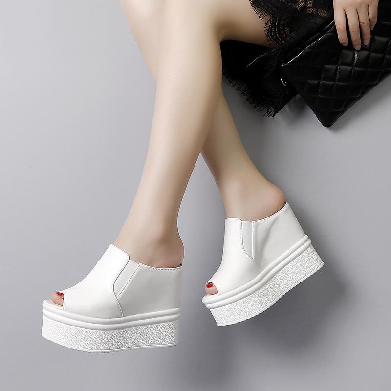 High Heeled Slippers 2026 New Korean Version Super High Heels Cool Slippers Wedge Heel Fish Mouth Sandals