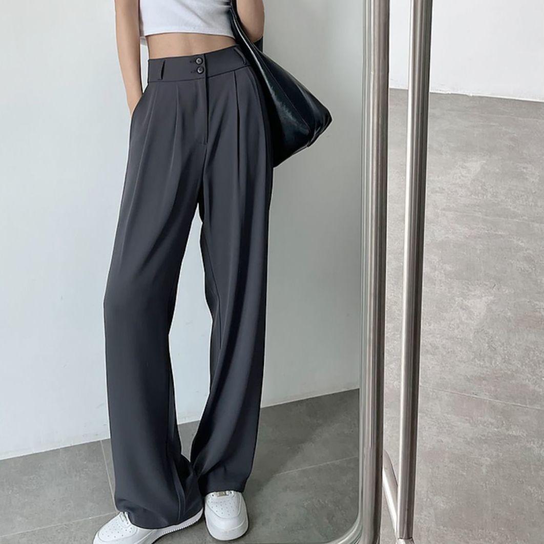 

Весенне-летний модный женский костюм, широкие брюки с пуговицами, офисная женская рабочая одежда, брюки S