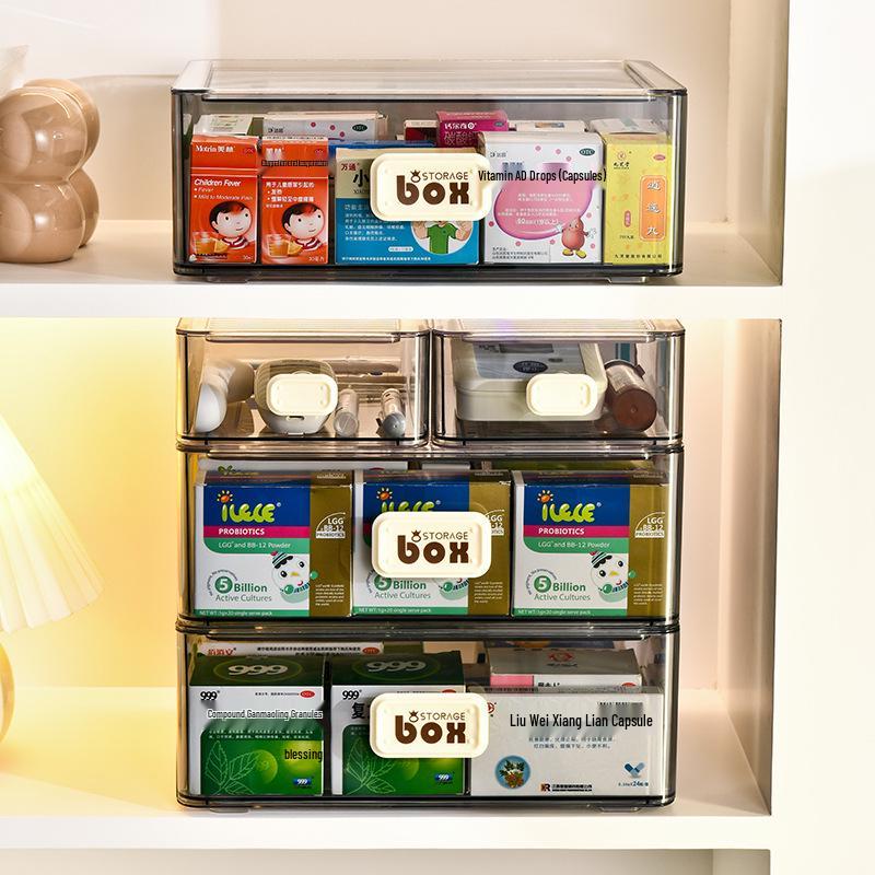 Transparent Dustproof Stackable Medicine Storage Box - Multi-functional Large Drawer-Type for Household Use