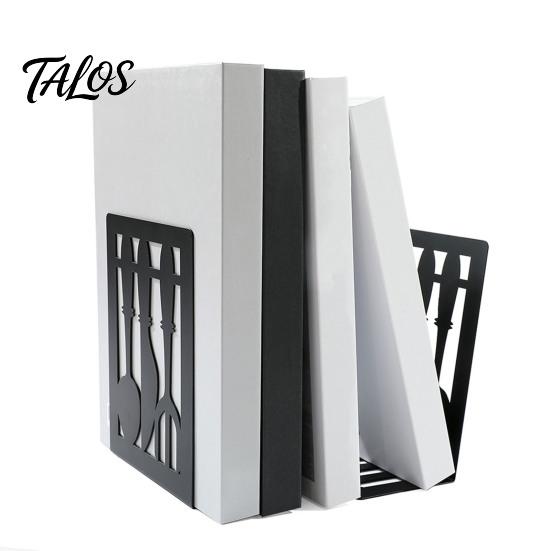 Wear Resistant Bookends 1 Pair Kitchen Metal Decorative Bookend for Shelves, Heavy Duty Non-Skid Book Dining Room Holder Stand, Black Support Stopper