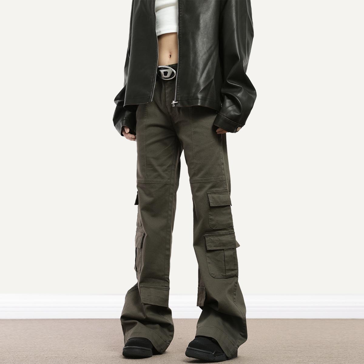 

Women’s Slim Fit American Style Techwear Cargo Pants - Micro-Flared, Oversized Denim Trousers, Trendy Casual Fashion XL темно-зелений колір