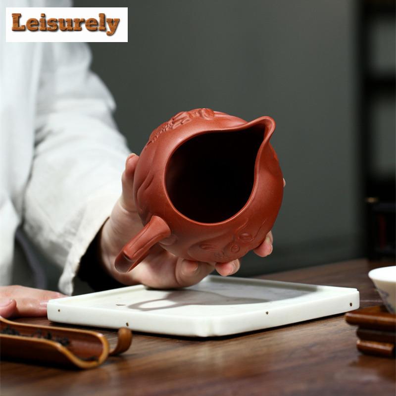 340ml Boutique Yixing Purple Clay Tea Pitcher Handmade Fish Dragon Justice Cup Raw Ore Mud Divider Chahai Chinese Zisha Teaset