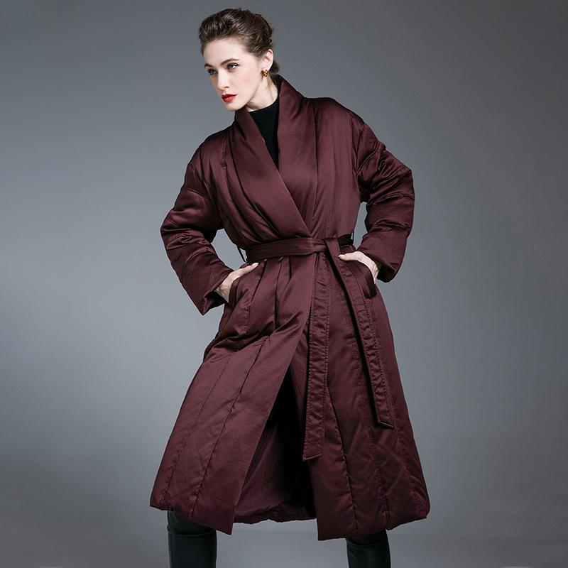 Angola red new down jacket women's long waist thin thickened knee warm loose large size women's clothing