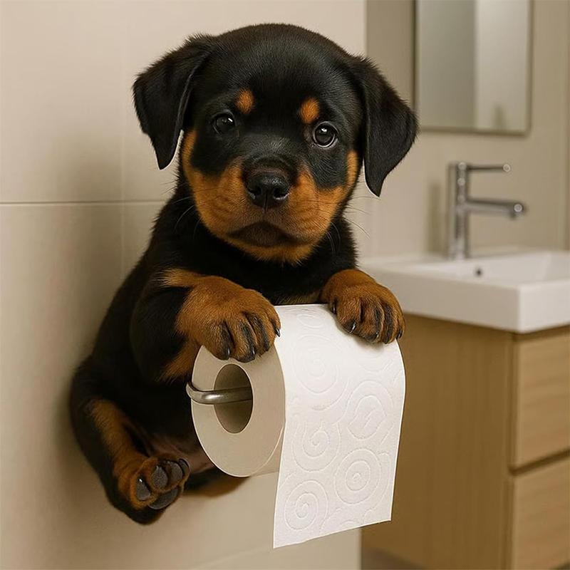 Cute Dog Toilet Paper Holder Wall Mount Resin Dog Roll Paper Organizer Bathroom Kitchen Paper Towel Tissue Dispenser Decoration