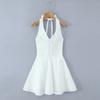 Pure Desire Style White Age-reducing Waist Sexy Backless A-word Short Skirt Women's Deep V-neck Back Strap Neck Dress Summer