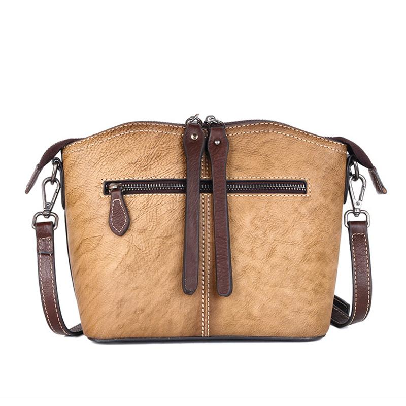 The First Layer of Cowhide One-shoulder Messenger Women's Bag, Chinese Style Rose Rose Women's Bag