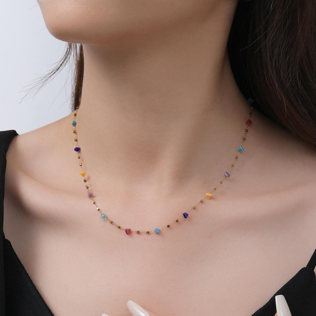Crystal Clip Square Chain Titanium Steel Necklace Women's Premium Clavicle Chain