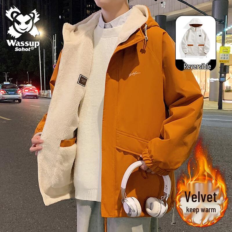 

Wassup Sohot Men s Reversible Fleece Lined Hooded Winter Jacket 4XL