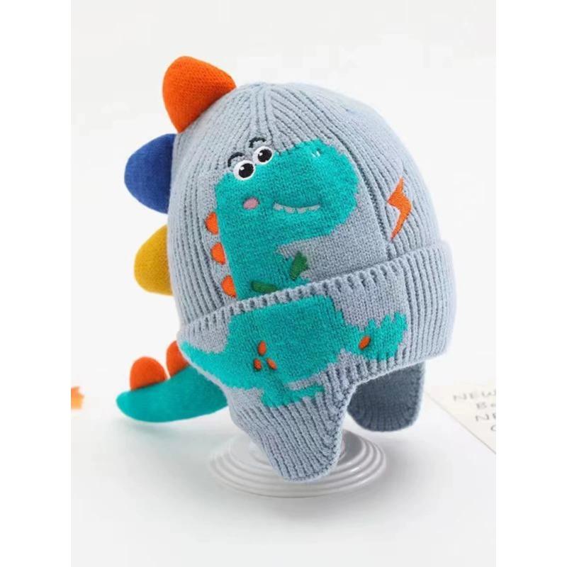 Winter children's hat cute cartoon dinosaur plush hat thickened windproof warm hat baby ear hat pullover hat