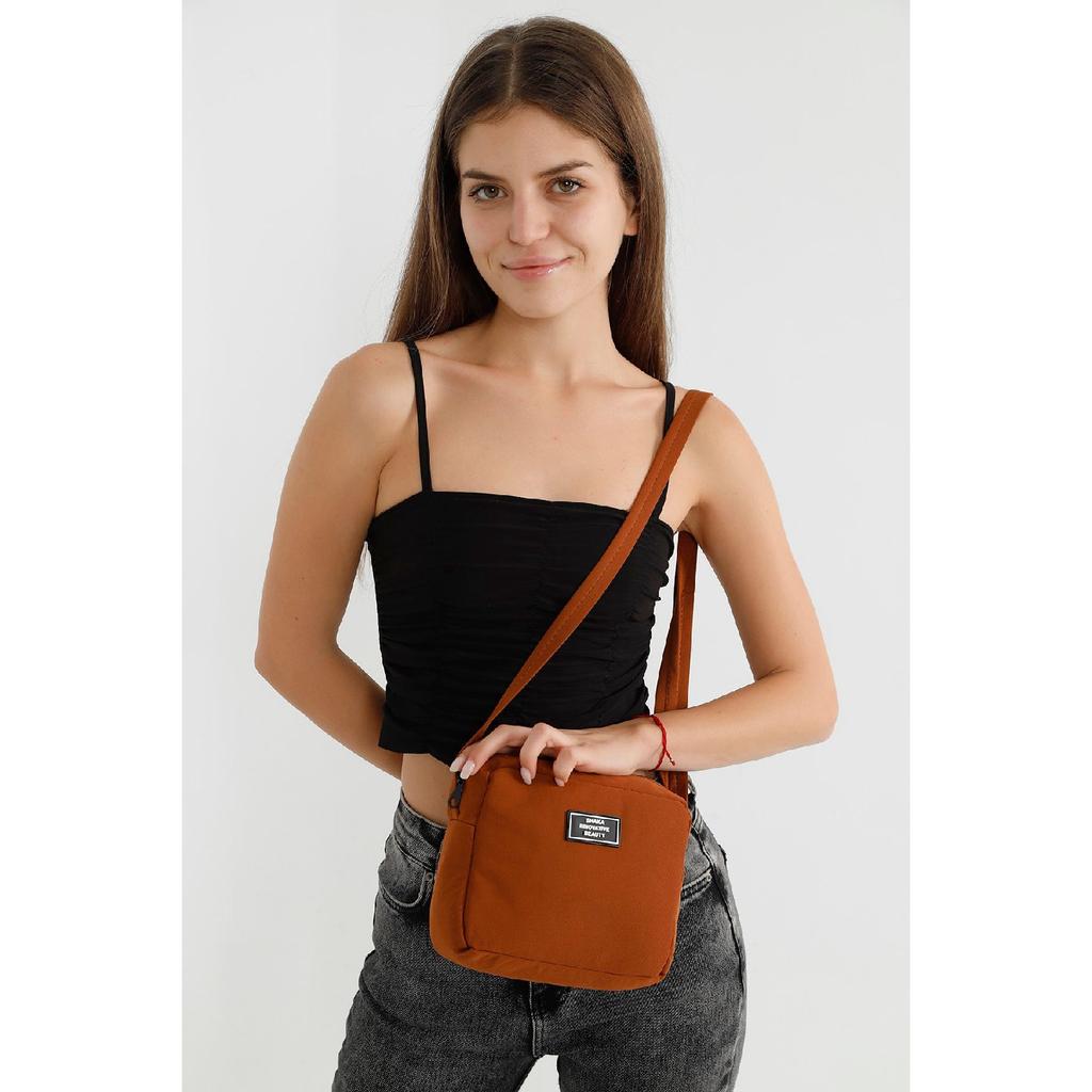 Black U35 Canvas Fabric Women's Shoulder Bag With Single Zipper Compartment And Adjustable Strap U:14 E:20