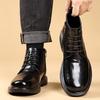 Autumn Winter Black Leather Boots Men High Top Fashion Casual Ankle Boots Male New Lace Designer Round Head Platform Shoes Man
