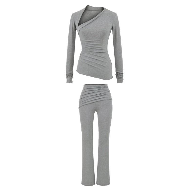 Pure Desire Style Sexy Slim Fit 2-Piece Set Long Sleeve T-Shirt Flare Pants / Midi Skirt Women