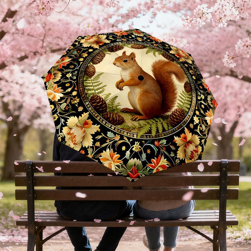 1PC Squirrel Flowers Umbrella-8-Rib Reinforced, Automatic Open, Lightweight & Durable, Cute Fashion Accessory for Outdoor-K1245